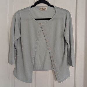 Vintage Merona Womens Preppy Cardigan MEDIUM Retro Stretch 3/4 Sleeve Light Blue